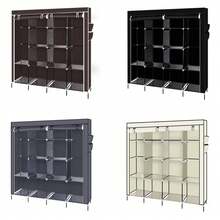 67" Clothes Closet Portable Wardrobe Clothes Storage Rack 12 Shelves 4 Side Pockets Gray - Dark Grey - View 8