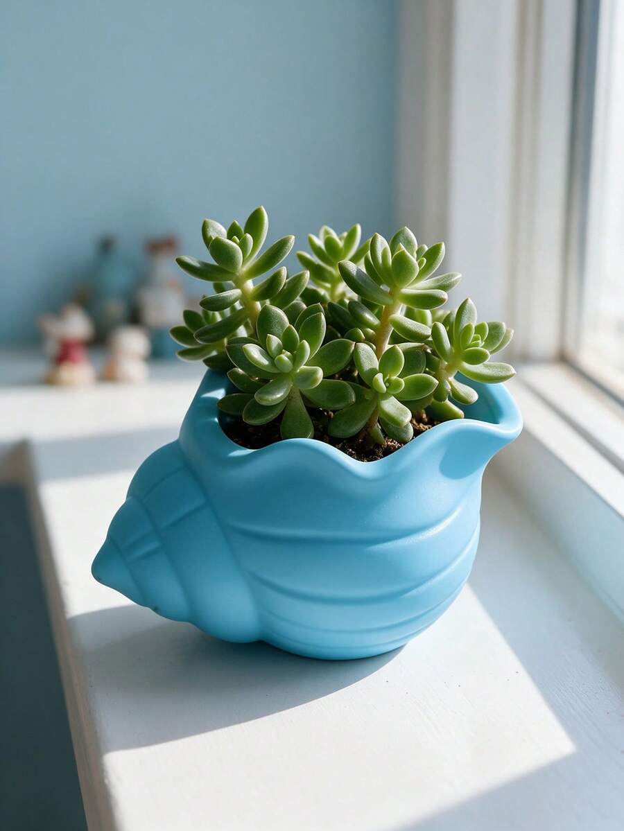 3D Printed Ocean-Style Seashell Shaped Creative Planter, Colorful Matte Finish, Suitable For Succulents And Mini Foliage Plants, Indoor Desktop And Windowsill Greenery Container, Artistic Flower Pot, Home Decor Small Gift