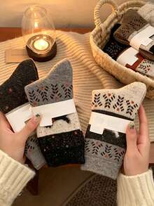 1/5/10 Pairs Vintage Fair Isle Puppy Comfortable Soft Warm Mid-Calf Socks, Long Socks, Cute Socks For Autumn And Winter - Multicolor - View 3
