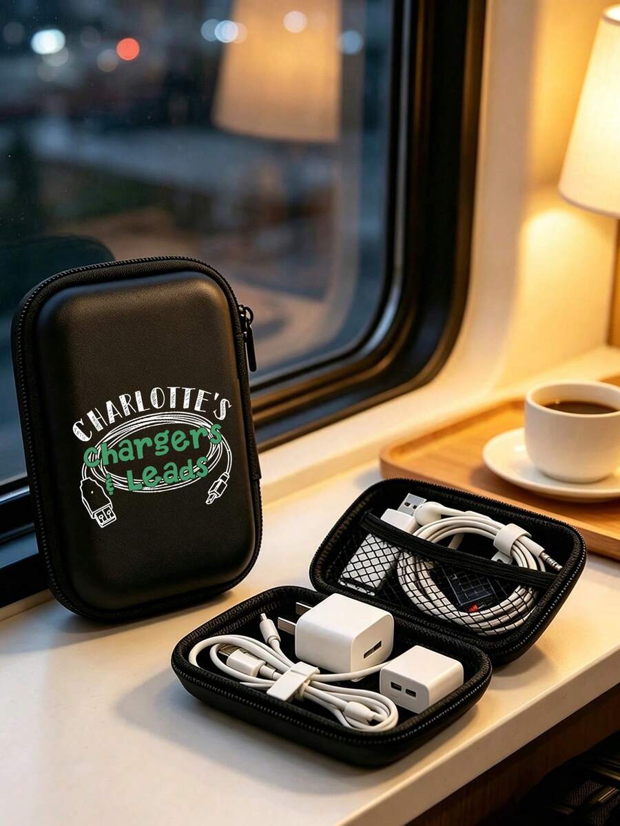 Mobile Phone Charger Data Cable Storage Bag With Charging Cable Pattern. Portable Mini Storage Bag, Coin Purse, Earphone Case, Jewelry Organizer, Card Holder, Travel Accessory, Birthday Gift, Back To School Gift - Multicolor - View 1