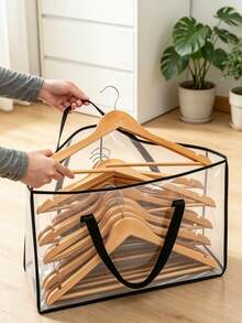 Triangular Hanging Hanger Storage Organizer Bag, Foldable Large Capacity Transparent Hanger Storage Bag, Thickened Waterproof PVC Wardrobe Organizer, Dual Handle Portable Design, Can Store Wooden And Plastic Hangers, Dustproof And Moisture-Proof Transparent Visible, Easily Save Wardrobe Storage Space; Can Be Hung Or Laid Flat And Stacked, Suitable For Bedroom Wardrobe, Built-In Closet, Laundry Room, Balcony Utility Area, Dedicated For Seasonal Hanger Organization, Multi-Scenario Home Storage Essential - Multicolor - View 3