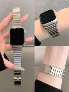 1pc Stainless Steel Bamboo Joint Watch Band, Compatible With Apple Watch - Silver - View 7