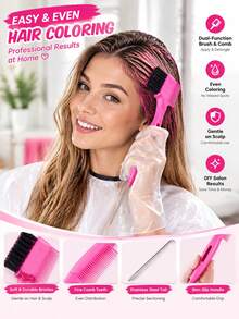 1 Set Multi-Function Hairline Styling Comb, Stainless Steel Needle Frizz Brush Set, Professional Salon Frizz Smoothing Tool, Bathroom Accessory Bathrobe Hair Accessory, Essential Hair Styling Product For Girls Back To School And Travel - Multicolor - View 4