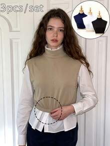 1PC Minimalist Casual Solid Color Modal Fake Collar High Elastic Neck Warmer Breathable Inner Half Shirt Dickey Collar For Women, Suitable For Spring, Autumn And Winter - Solid Color - View 2