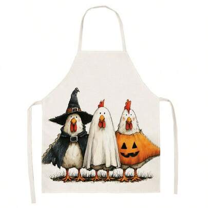 1pc Halloween Cute Vintage Ghost & Pumpkin Print Apron - Sleeveless Design, Durable And Comfortable Fit, Featuring Plaid Bow Pumpkin With Floral & Little Ghost Cartoon Pattern, Suitable For Cooking, Baking And Home Cleaning, Household Cleaning, Housework Apron, Hand-Painted Handmade Gardening Apron, Fun Holiday Gift