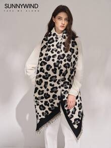 1pc Women's Letter Fashion Polyester Low-Key Casual Versatile Soft Autumn/Winter Scarf For Daily Use - Black - View 4