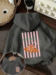 Tween Girl Fun Graphic Print Pullover Sweatshirt, Warm & Comfortable Thermal Lined Pullover Sweatshirt For Autumn/Winter - Dark Grey - View 1