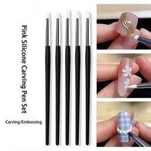 5pcs Nail Art Gel Carving & Printing Silicone Nail Brushes, Soft Reusable Silicone Brush Heads, 5 Different Brush Head Designs, Suitable For Home DIY, Professional Nail Salon And Beginner Nail Artists, Halloween And Christmas Gifts - Multicolor - View 5