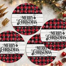 2pcs/4pcs/6pcs/8pcs Christmas Pattern Happy Holiday Kitchen Dining Table Placemats Round Table Mats Round Tablecloth Holiday Tabletop Decoration 13.7in X 13.7in Seasonal Home Decor Round Design Holiday Decoration Thickened Linen Material - Multicolor - View 3