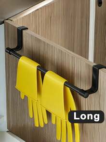 1pc Black Stainless Steel No-Drill Towel Rack, Single Bar Towel Rack, Cabinet Door Hanging Towel Bar, Long Dishcloth Rack, Suitable For Bath Towels, Bath Towels And Hand Towels, Kitchen Cabinet Door Dishcloth Hook. Perfect For Bathroom And Kitchen Towel Storage, Space-Saving, Suitable For Home Use. - Black - View 9