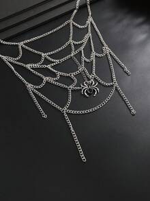 1pc Vintage Dark Gothic Metal Spider Web Chain Body Chain, Unique Personalized Pants Chain, Halloween Party Nightclub Dance Costume Accessory - Silver - View 5