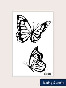 Herbal Juice Semi-Permanent Magic Tattoo Sticker Hollow Butterfly Design Long-Lasting 14 Days No Fading No Reflection Arm Waist Abdomen Shoulder Back Leg Body Temporary Tattoo Sticker 1pc - Blue - View 6