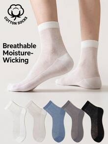 5 Pasang Kaos Kaki Pria Katun Polos, Tipis, Bernapas, Menyerap Keringat, Panjang Setengah Betis, Kaos Kaki Kasual Harian untuk Pria - MultiWarna - View 13