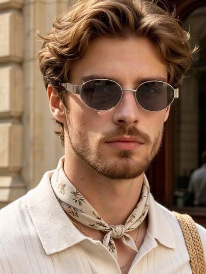1 Pair Men's Fashion Oval Sunglasses, Perfect Blend Of Modern Style And Vintage Charm, Suitable For Vacation, Party, Daily Life, Travel, Dating, Fits All Face Shapes