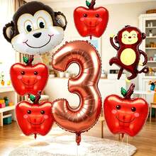 Monkey And Apple Number Balloon Set, Includes Chocolate Color Number Balloons, Monkey Balloons, Apple Balloons, Suitable For Forest Fruit Theme Birthday Party Decoration, Children-Friendly Animal Theme Party And Other Occasions - View 6