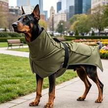 1pc Dog Raincoat Waterproof Windproof Jacket With Adjustable Reflective Strip, Green & Black Color - Black - View 5