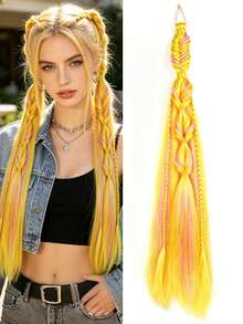 26inch Pink Braided Ponytail Extensions,Reusable Elastic Rubber Band Hair Accessory For Cosplay,Festival, Party And Daily Wear - Multicolor - View 9