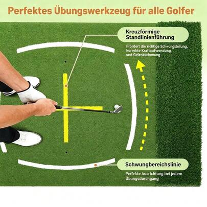 GOCAPTAIN Dual Turf Golf Hitting Mat for Training – 152*122cm Practice Mat with 6 Tees, Thick Artificial Grass, Guide-Line & Swing Path Markings – Durable, Portable, Indoor/Outdoor Golf Swing, Chipping, Precision Aid
