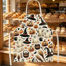 1pc Halloween Magic Party Print Apron - Halter Neck Sleeveless Design With Ghost, Pumpkin Lantern, Candy, Cauldron And Magic Wand Patterns, Suitable For Kitchen Cooking, Housework Cleaning And Halloween Party Use, Home Decor, Atmosphere Apron, Fun Home Daily Necessities, Joyful Holiday Gift - Multicolor - View 4