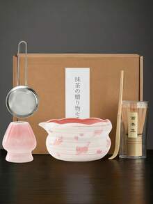 1pc/5pcs Set Teh Matcha Motif Anak Kucing Merah Muda Gradien dengan Mulut, Termasuk Mangkuk Matcha, Tempat Pengaduk Teh, Saringan Teh, Sendok Teh, Dudukan Pengaduk Teh, Set Sendok Teh, Alat Persiapan Matcha, Alat Pembuatan Makanan Penutup dan Minuman, Set Perlengkapan Sekolah - MultiWarna - View 1