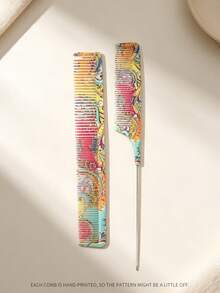4/3/2/1pc Colorful Paisley Print Hair Comb Set, Professional Hair Styling Combs For Women, Anti-Static Detangling Teasing Comb With Steel Tail, Portable Hairdressing Tool For Salon & Daily Use - Multicolor - View 9