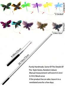 3/5PCSRetractable Cat Teaser Wand, Multicolor Butterfly & Dragonfly Replacement Refills, Interactive Cat Toy For Indoor Kittens And Adult Cats, Relieve Boredom, Ideal Pet Gift For Birthday, Holiday - Multicolor - View 9