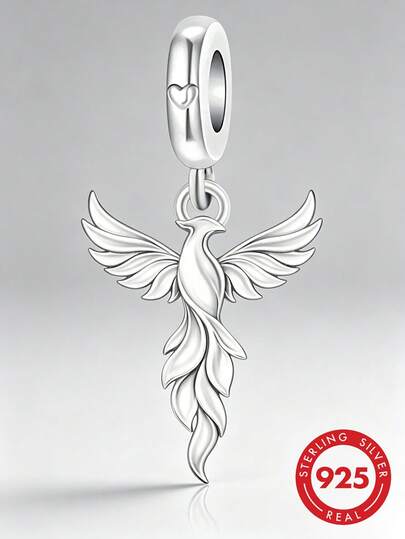 HuooNew 1pc Halloween Phoenix 925 Sterling Silver Dangle Charm, Zirconia Inlaid Bead, Silver Jewelry, Jewellery For Women For Bracelet Making