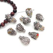 2pcs/Set Manik-manik Guru Naga Gajah, Manik-manik Kepala Buddha Tiga Arah Batu Bertatahkan Paduan Dua Warna, Untuk Aksesori Pembuatan Perhiasan DIY Gelang Mala - MultiWarna - View 2