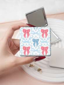 1PC Millennium Y2K Series Portable Vanity Mirror, Foldable Lightweight Ultra-Thin Convenient Hand Mirror, PU Leather, Suitable For Multiple Scenarios And All People, Square Mirror, Pocket Mirror, Cartoon Bow And Star Pattern Design, Exquisite And Delicate, Easy To Carry, Handheld Makeup Mirror, 180° Flip Cover, Multi-Functional Mini Mirror, Compact Mirror, Mirrors For Daily Use, Festivals, Birthdays, Valentine's Day - Multicolor - View 5