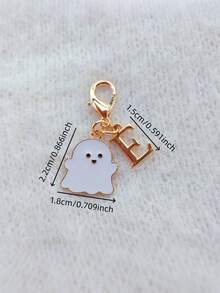 1Pc Mini Zinc Alloy Ghost Keychain, Cute Halloween Enamel Charm, White Ghost & Letter Pendant, Spooky Style, Bag Charm, Gift, Holiday Decor - Multicolor - View 6