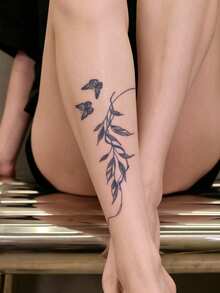 Herbal Juice Semi-Permanent Magic Tattoo Sticker, Minimalist Ins Style Branch Leaf Butterfly Pattern, Long-Lasting 14 Days, No Fading, No Reflection, Temporary Tattoo Sticker For Arm, Leg, Body, 1pc/Pack - Blue - View 4