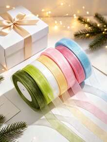 1pc Soft Touch Yarn Snowflake Chiffon Wide Bouquet Ribbon, Ins Style Transparent Mesh, Floral Cake Gift Box Packaging Decoration, Suitable For Bow Hair Accessory Making, Bouquet Binding, Gift Box Packaging, Chair Back Decoration - Multicolor - View 1