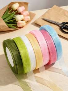 1pc Soft Touch Yarn Snowflake Chiffon Wide Bouquet Ribbon, Ins Style Transparent Mesh, Floral Cake Gift Box Packaging Decoration, Suitable For Bow Hair Accessory Making, Bouquet Binding, Gift Box Packaging, Chair Back Decoration - Multicolor - View 2