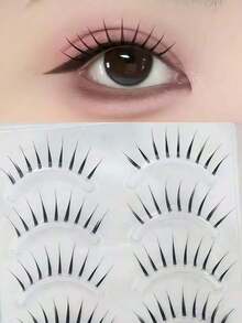 5 Pairs Women's Idol Style False Eyelashes, A-Type Little Devil Manga Eyes, Natural Japanese Style, Full Strip, Suitable For Cosplay Makeup And No-Makeup Look Look, Realistic Transparent Band Upper Lashes - View 1