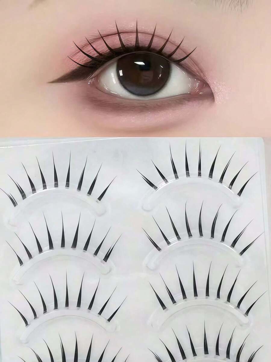 5 Pairs Women's Idol Style False Eyelashes, A-Type Little Devil Manga Eyes, Natural Japanese Style, Full Strip, Suitable For Cosplay Makeup And No-Makeup Look Look, Realistic Transparent Band Upper Lashes - View 1