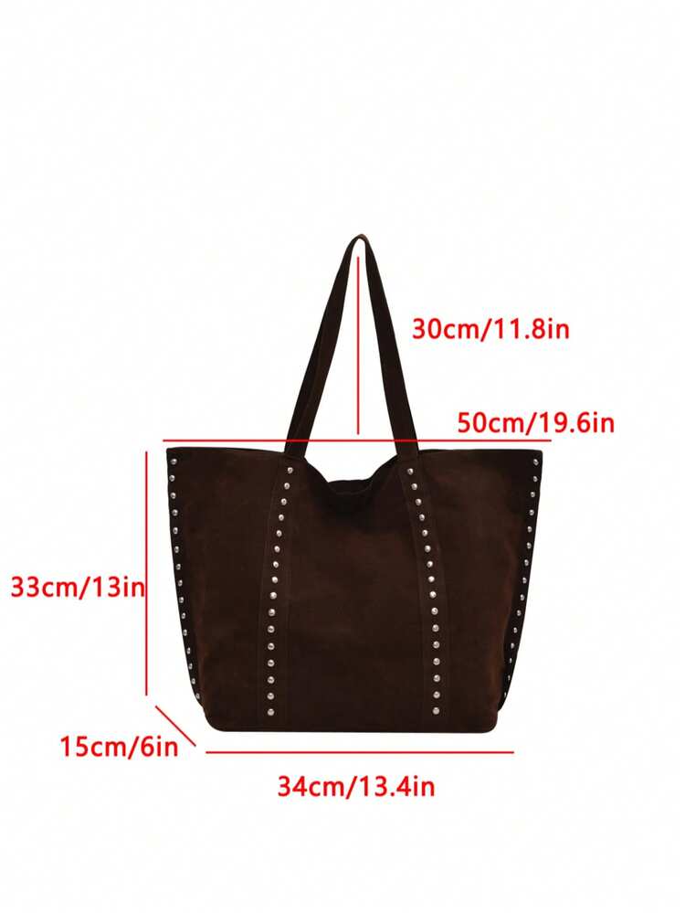 Women's Solid Color Quilted Fashion Large Capacity Shoulder Combination Tote Bag With Magnetic Closure, Street Casual Photo Daily Commute Large Bag - Coffee Brown - View 5