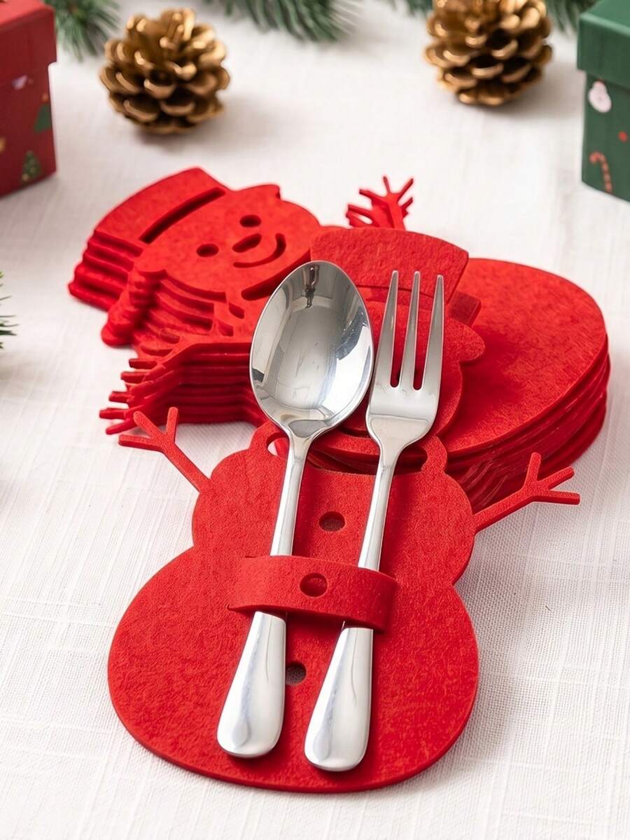 Christmas Party Felt Cutlery Bag, Santa Claus Snowman Gingerbread Man ...