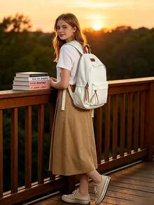 1pc Multi-Color Solid College Style Backpack, Multi-Pocket Large Capacity Lightweight Student School Bag, Convenient For Organizing Books, Stationery And Daily Essentials, Suitable For Campus Learning, Commuting, Short Trips And Outdoor Leisure, Reduces Clutter And Carrying Burden, Back To School, Birthday And Christmas Gift - Multicolor - View 3