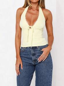 Women's Solid Color Pleated Casual Breathable Camisole Summer - Light Yellow - View 3