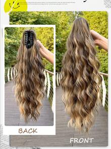 HEYPINK Ombre Colored Claw Ponytail Extension Hair Accessory 24 Inches Long Natural Water Wave Heat-Resistant Fiber Synthetic Ponytail Wig, Suitable For Women's Daily Use - Black Brown - View 6