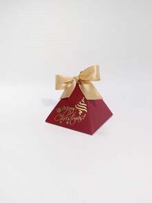 5 Buah Kotak Hadiah Piramida Selamat Natal dengan Pita Satin, Motif Pohon Natal Emas & Kepingan Salju, Kotak Hadiah Mini Elegan Merah Hijau Putih untuk Pesta Natal, Hadiah Liburan, Pernikahan & Acara Meriah - 7,5X7,5X7,5cm - View 11