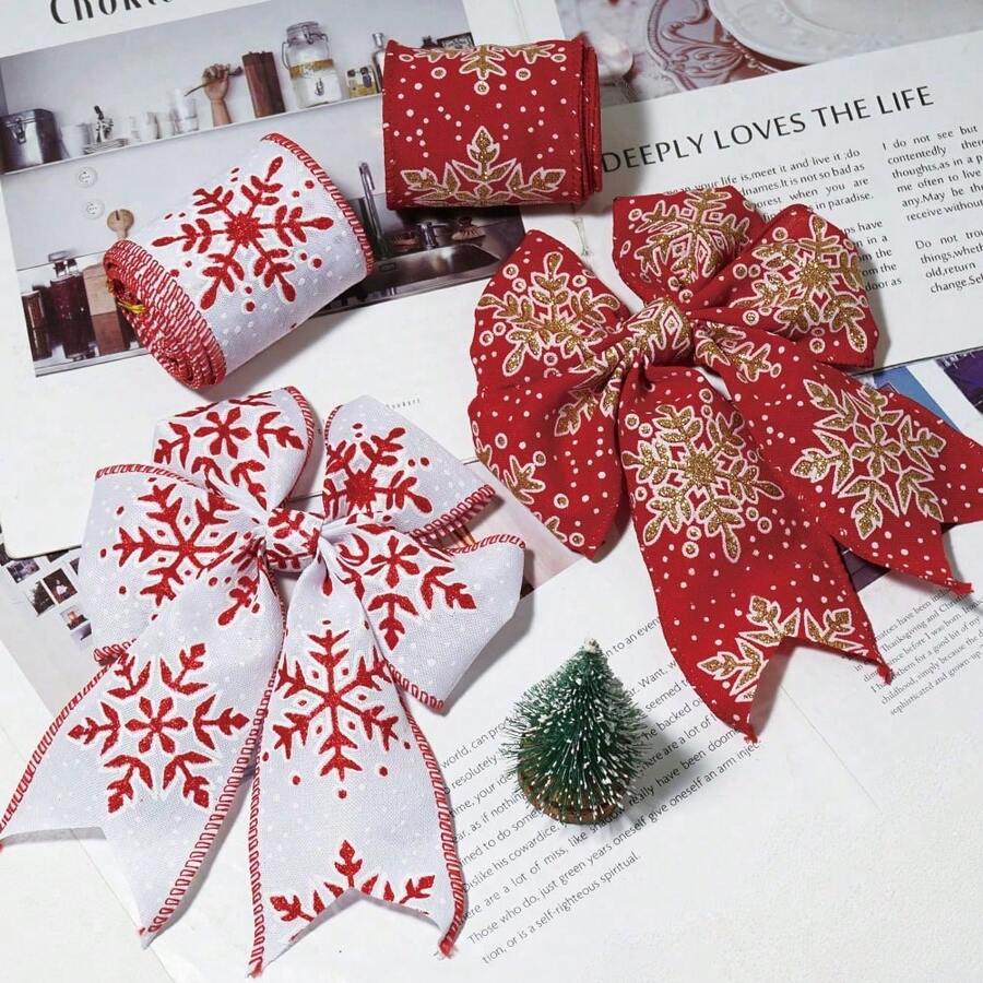 Christmas Wired Snowflake Holiday Gift Wrapping Ribbon, Christmas ...