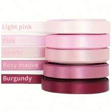 5 Rolls Mixed Color 3/8 Inch Wide Premium Double-Faced Satin Ribbon, For Wedding Gift Wrapping, Bridal Party Decoration, Bouquet DIY Crafts, 5 Colors * 10 Yards - Pink - View 3