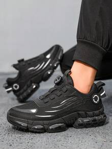 Cool All-'s Functional Chunky Sneakers With Knob Button Design, Streamlined Decor, Thick Sole, Height-Increasing, Daily Wear - Black - View 2