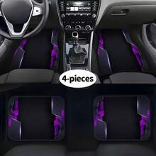 4pcs Set Red & Black Geometric 2D Line Pattern Car Floor Mats, Suitable For All Seasons, Fashionable , Easy To Clean, Fits All Car Models, Great Gift - Multicolor - View 2
