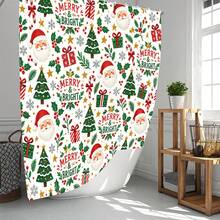 1pc/4pcs Cartoon Santa Claus Head Pattern Multi-Functional Bathroom Decor Shower Curtain Set, Free 12 Hooks, Premium Holiday Atmosphere, Bathroom Mat, U-Shaped Floor Mat And Round Toilet Lid Cover, Suitable For All Scenes Decoration, Bathroom Set - Cartoon Santa Claus Head - View 2