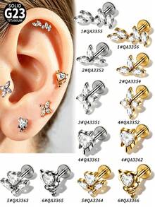 1 Buah Anting-anting CZ Berkilau Bentuk Salib Marquise Bunga Jahat ASTM Titanium Padat Ulir Internal Bertatahkan Gugus Zirkonia Datar untuk Bibir Hidung Tragus Tulang Rawan - 1 tindik bibir titanium - View 11