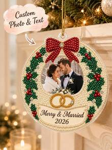個性化客製照片珍珠鑽石畫裝飾品,DIY 壓克力樹脂吊飾,Mr & Mrs 首個聖誕節紀念品,適用於節日聖誕樹裝飾,獨特的新婚婚禮禮物,送給夫妻、新娘、寵物愛好者、家人與朋友 - 彩色 - 查看 2