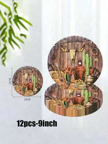 12/24pcs Set Of Plates, Dessert Plates, Western Cowboy Theme Paper Plates, 7-Inch Paper Plates, 9-Inch Paper Plates, Food Plates, Party Trays, Suitable For Receptions, Parties, Picnics And Various Holiday Decorations And Gifts - Multicolor - View 10