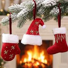 New Christmas Socks Holiday Decor Red & White Christmas Hat Gloves Gift Bag Christmas Tree Small Hanging Ornament - Multicolor - View 2
